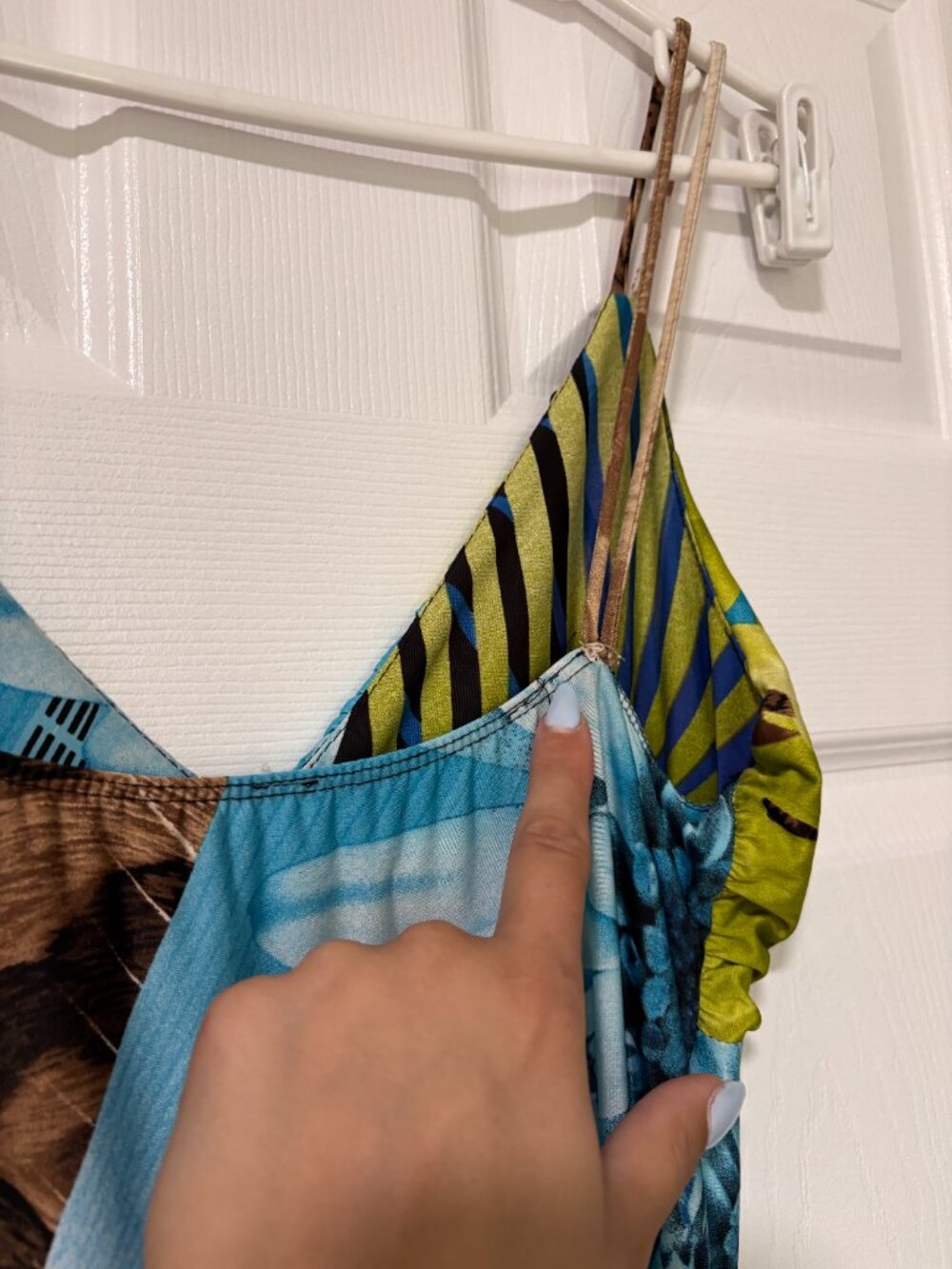 Abstract Print Midi Dress | Blue & Green Colourful Spaghetti Strap Dress (M) - Picture 3 of 11